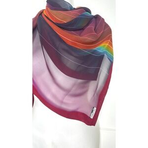 Vintage Yolanda Lorente  Rainbow Stripe Scarf Silk Chiffon hand painted 45"x 44"